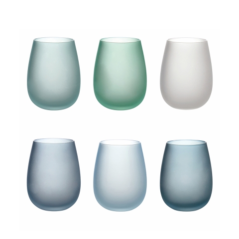 Set blaue Gläser aus Glas, Eiseffekt, 600ml, Happy Hour Ocean Aktion
