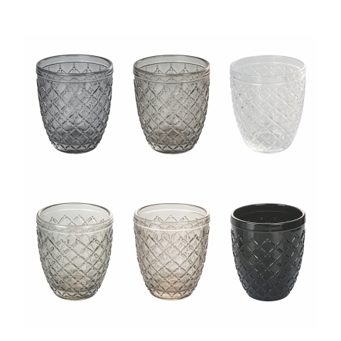 Set mit 6 Wassergläsern aus transparentem, farbigem Glas in Grau Castle Stone Aktion