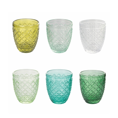 Set von 6 Trinkgläsern aus transparentem grünem Glas Castle Greenery Aktion