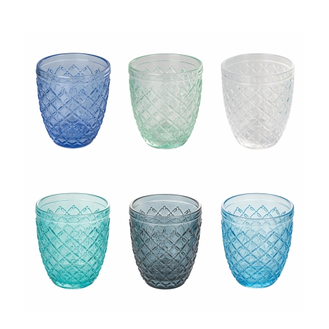 Set mit 6 Tischgläsern aus klarem, blauem Glas Castle Ocean Aktion
