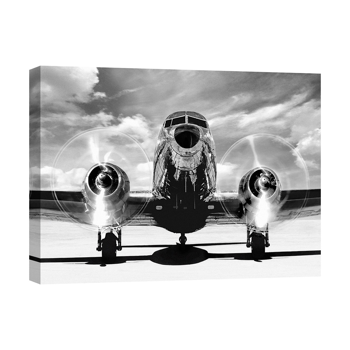 Vintage-Flugzeug Wandbild auf Leinwand Schwarz-Weiß Abhebend Aktion Vintage-Flugzeug Wandbild auf Leinwand Schwarz-Weiß Abhebend Aktion