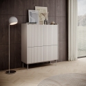 Hoher Schrank mit 4 gerillten Türen, Anrichte, Sideboard für Wohnzimmer, beige Bitter Aktion
