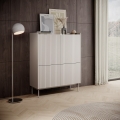 Hoher Schrank mit 4 gerillten Türen, Anrichte, Sideboard für Wohnzimmer, beige Bitter Aktion