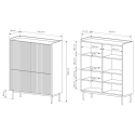 Hoher Schrank mit 4 gerillten Türen, Anrichte, Sideboard für Wohnzimmer, beige Bitter Lagerbestand