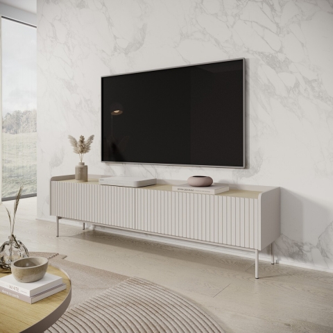 Moderner Lowboard TV-Schrank, 2 Klapptüren, beige, 153x50x38, Bitter Aktion