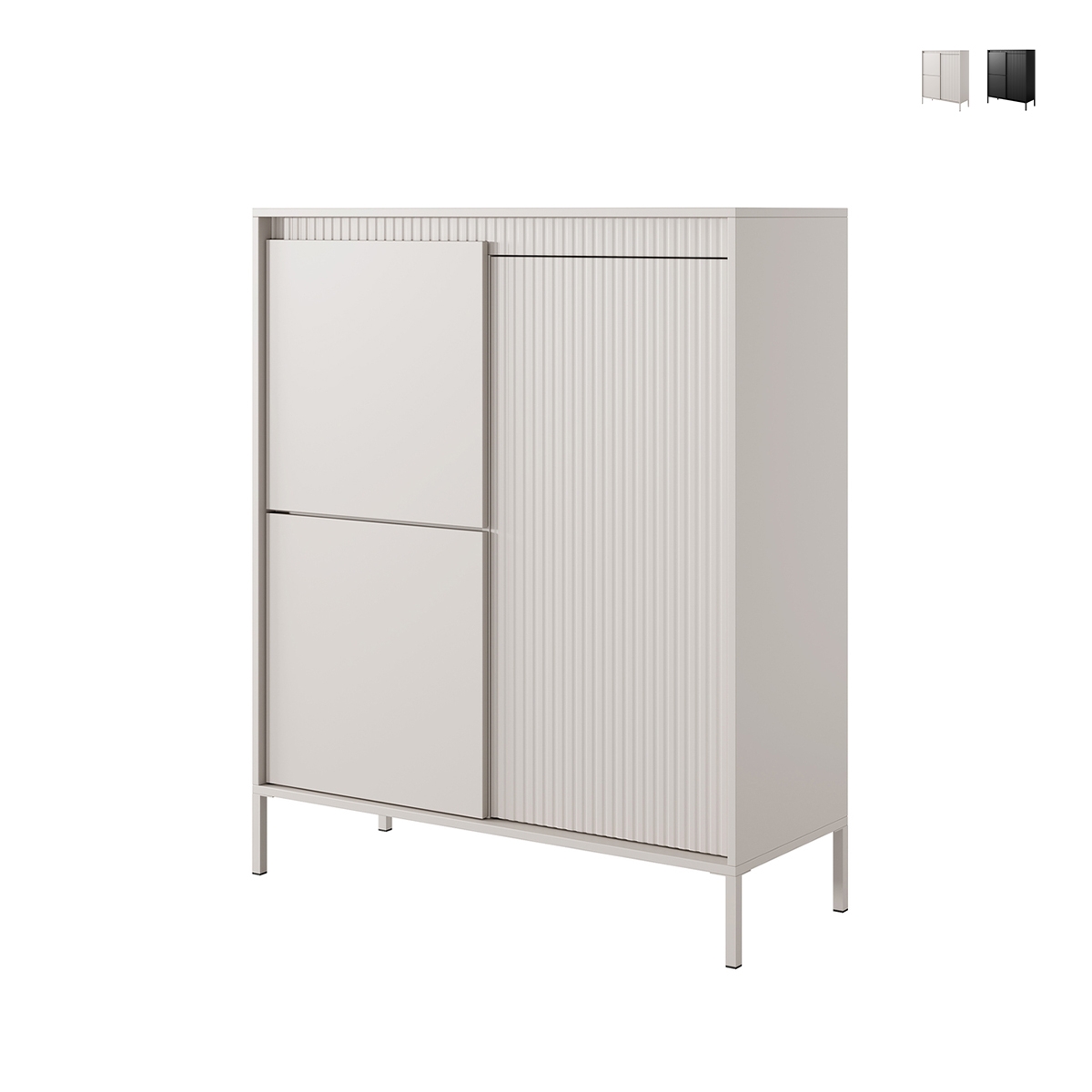 Design-Schrank Kergi, hohe Anrichte mit 3 Türen für Wohnzimmer und Eingangsbereich Aktion Design-Schrank Kergi, hohe Anrichte mit 3 Türen für Wohnzimmer und Eingangsbereich Aktion
