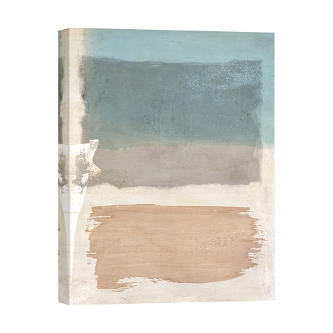 Abstraktes Leinwandbild in Beige und Blau, Libra II Ludwig Maun Aktion