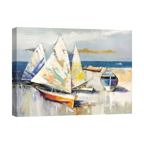 Moderne Leinwanddruck Boote am Strand Luigi Florio Aktion