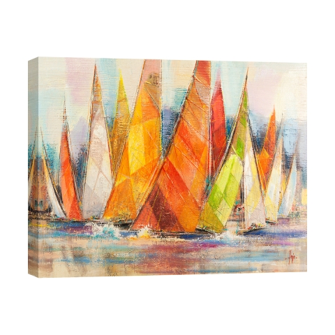 Moderne Leinwanddruck mit Booten Regata di colori Luigi Florio Aktion
