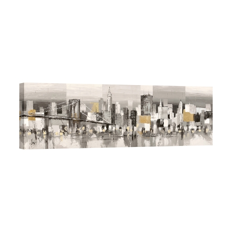 Modernes abstraktes Gemälde auf Leinwand Manhattan & Brooklyn Bridge Luigi Florio Aktion