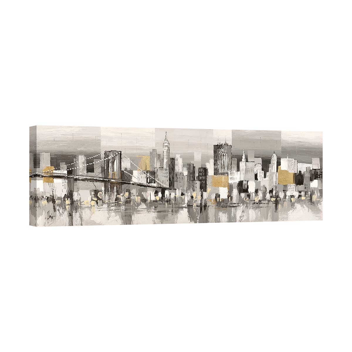 Modernes abstraktes Gemälde auf Leinwand Manhattan & Brooklyn Bridge Luigi Florio Aktion
