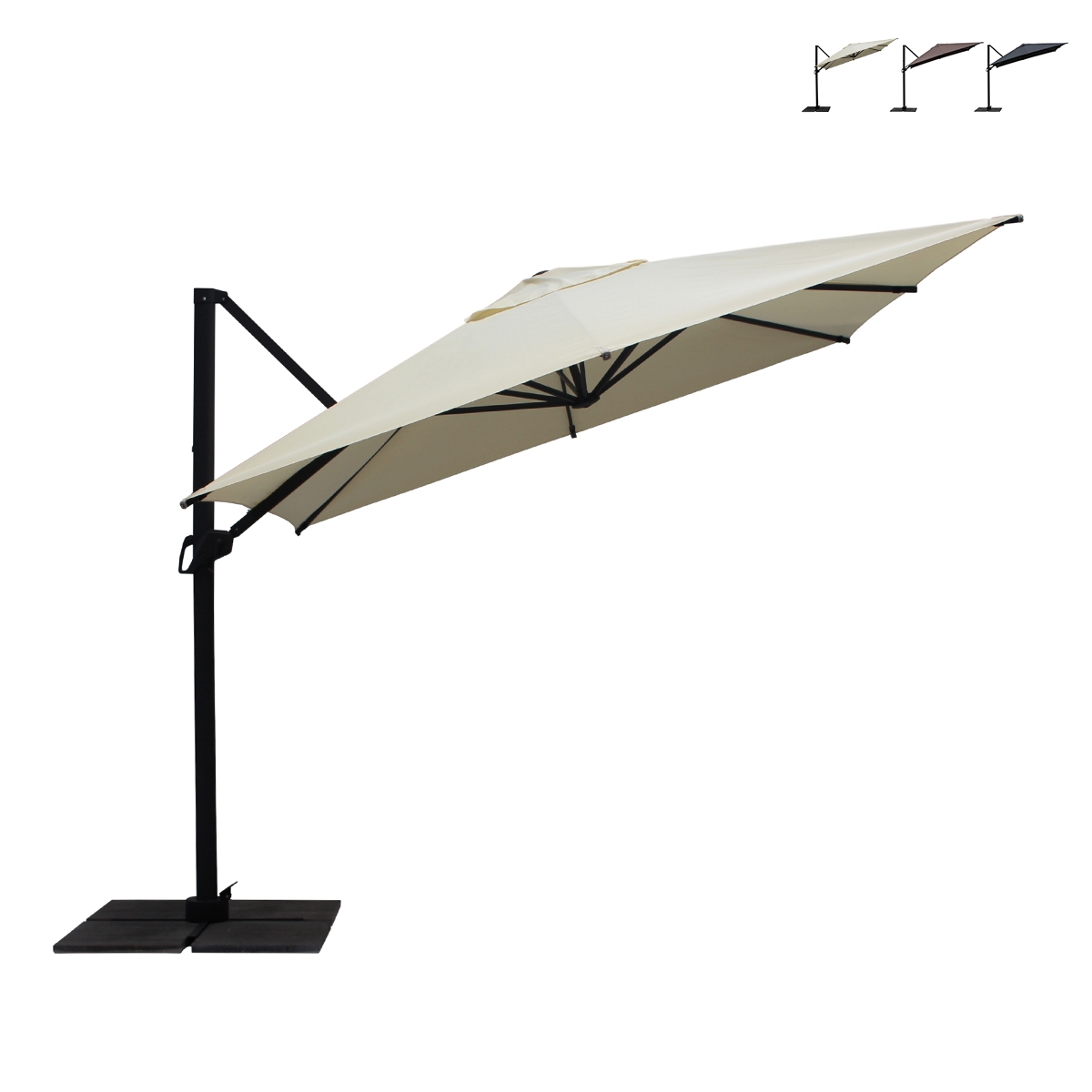 Antibes seitlicher Garten-Sonnenschirm 3x3 m aus Aluminium, einziehbar