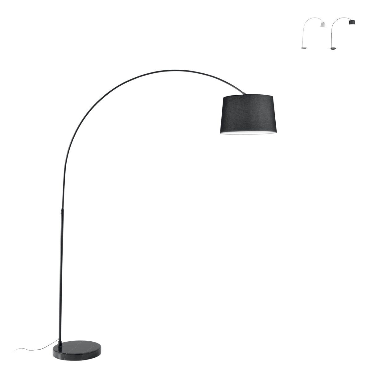 Bogenlampe aus Metall mit Marmorsockel und Stoffschirm Dream