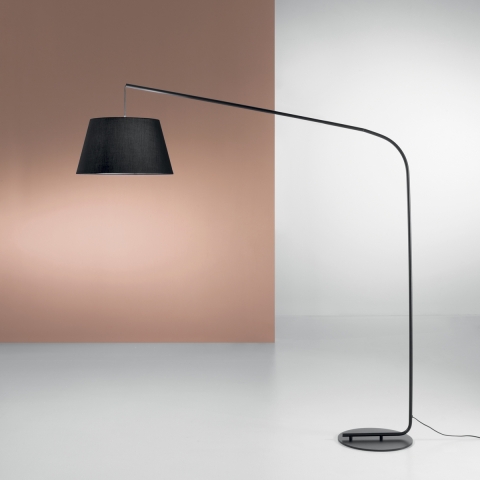 Moderne gebogene Stehleuchte aus schwarzem Metall mit Stoffschirm 180 cm Enjoy Aktion