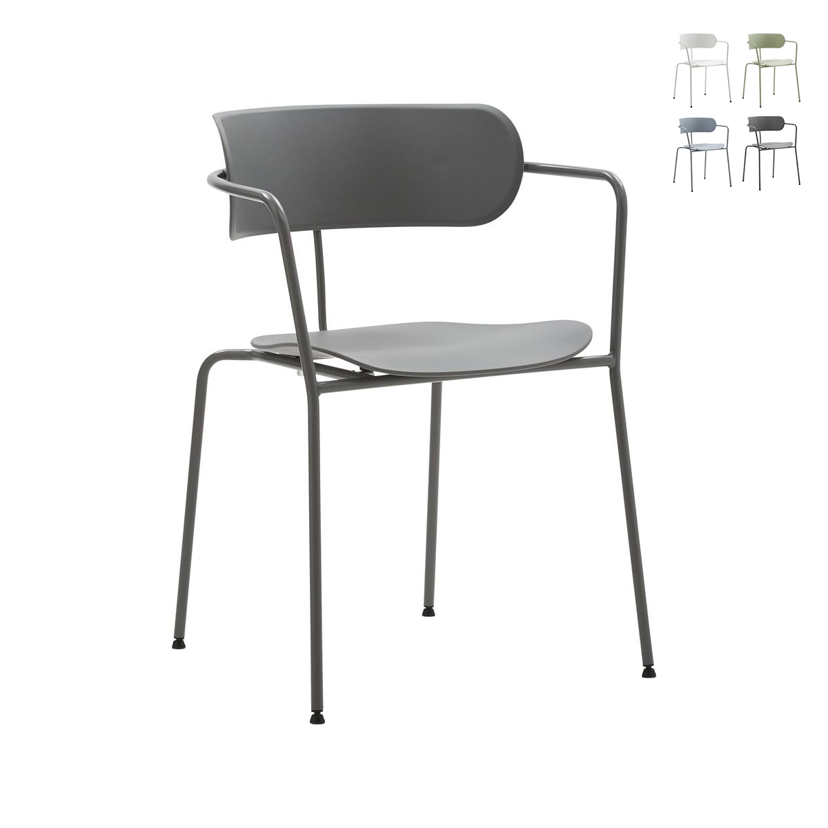 4er-Set Stühle aus Metall und Polypropylen im modernen Design Asmar