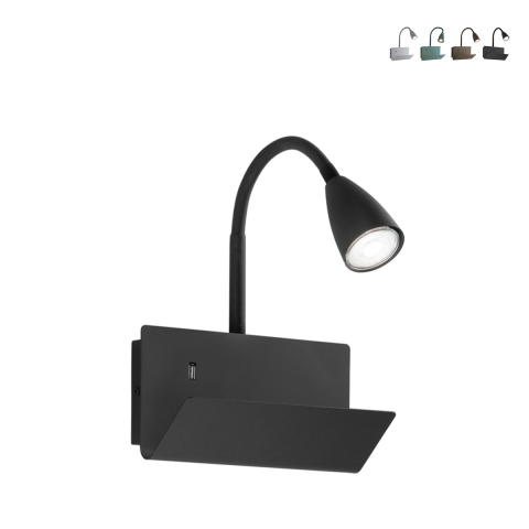 Wandapplikation aus Metall mit flexiblem Leuchtarm und USB-Anschluss Gulp Aktion