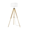 Dreibein-Stehlampe aus Holz mit weißem Stoffschirm Studios Angebot