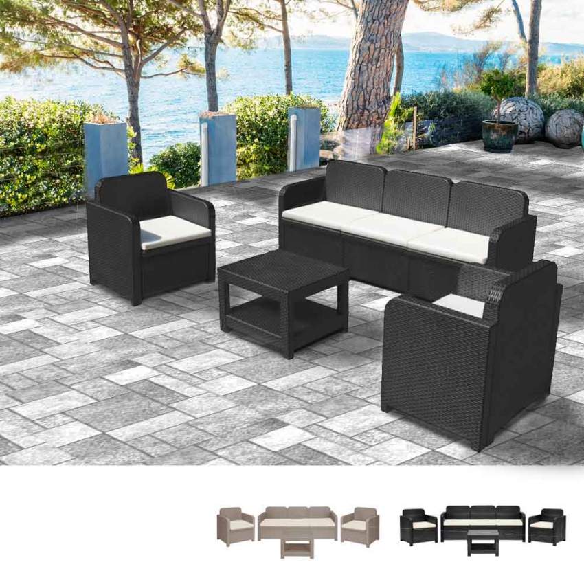   Gran Soleil Positano: Gartenlounge Rattan Sofa Couchtisch Sessel 5-Sitzer

