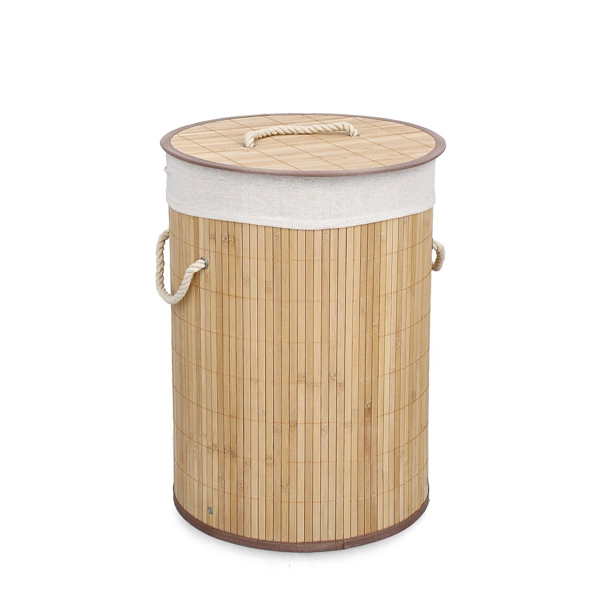 Runder Wäschekorb aus Bambus mit weißem Futter 35x50cm Ananda Aktion