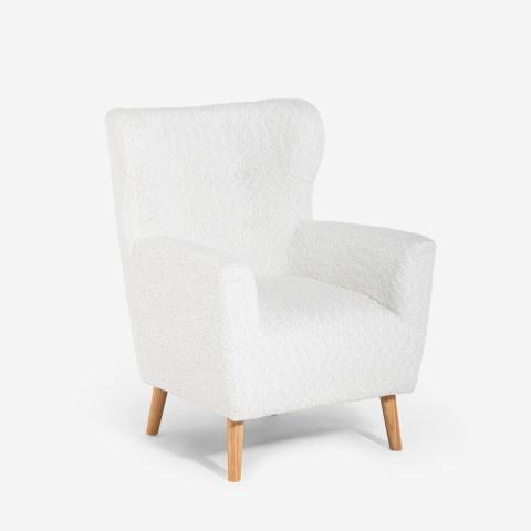 Moderne Bergère-Sessel aus weißem Bouclé-Stoff Kamo für Wohnzimmer Aktion