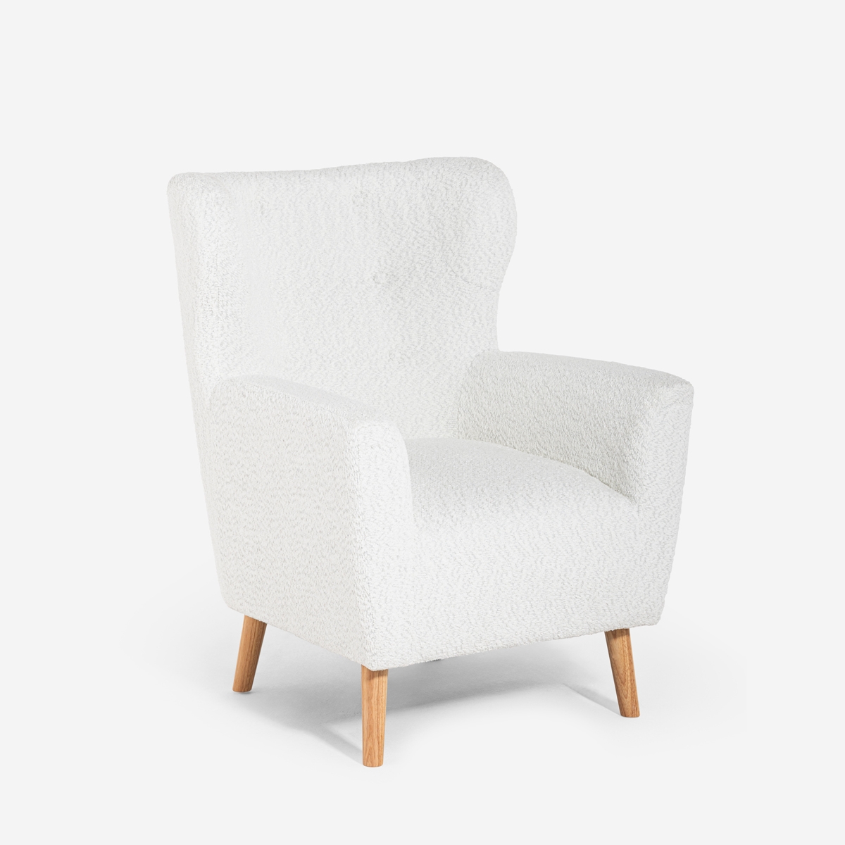 Moderne Bergère-Sessel aus weißem Bouclé-Stoff Kamo für Wohnzimmer Aktion Moderne Bergère-Sessel aus weißem Bouclé-Stoff Kamo für Wohnzimmer Aktion