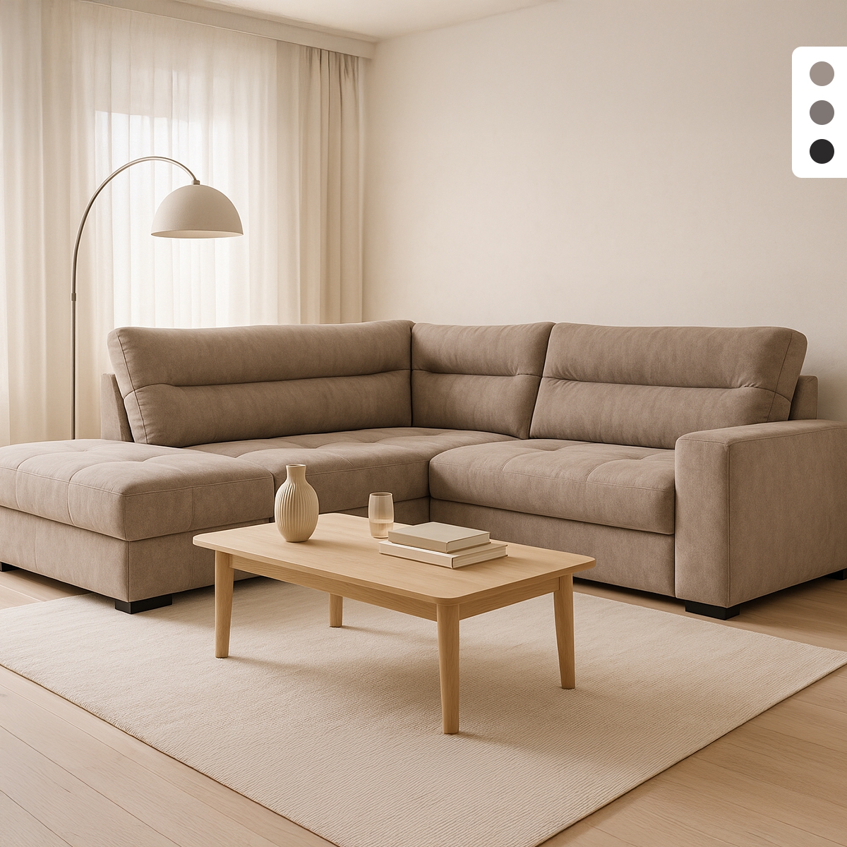 Moderner 3-Sitzer Ecksofa aus Stoff mit linker Ottomane Mello Aktion