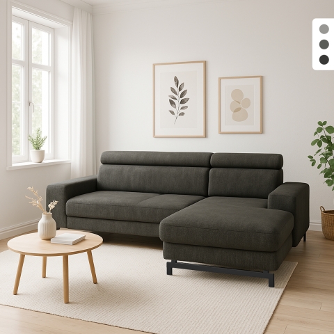 3-Sitzer Schlafsofa mit rechter Ottomane, Stauraum und verstellbarer Kopfstütze Miva Aktion