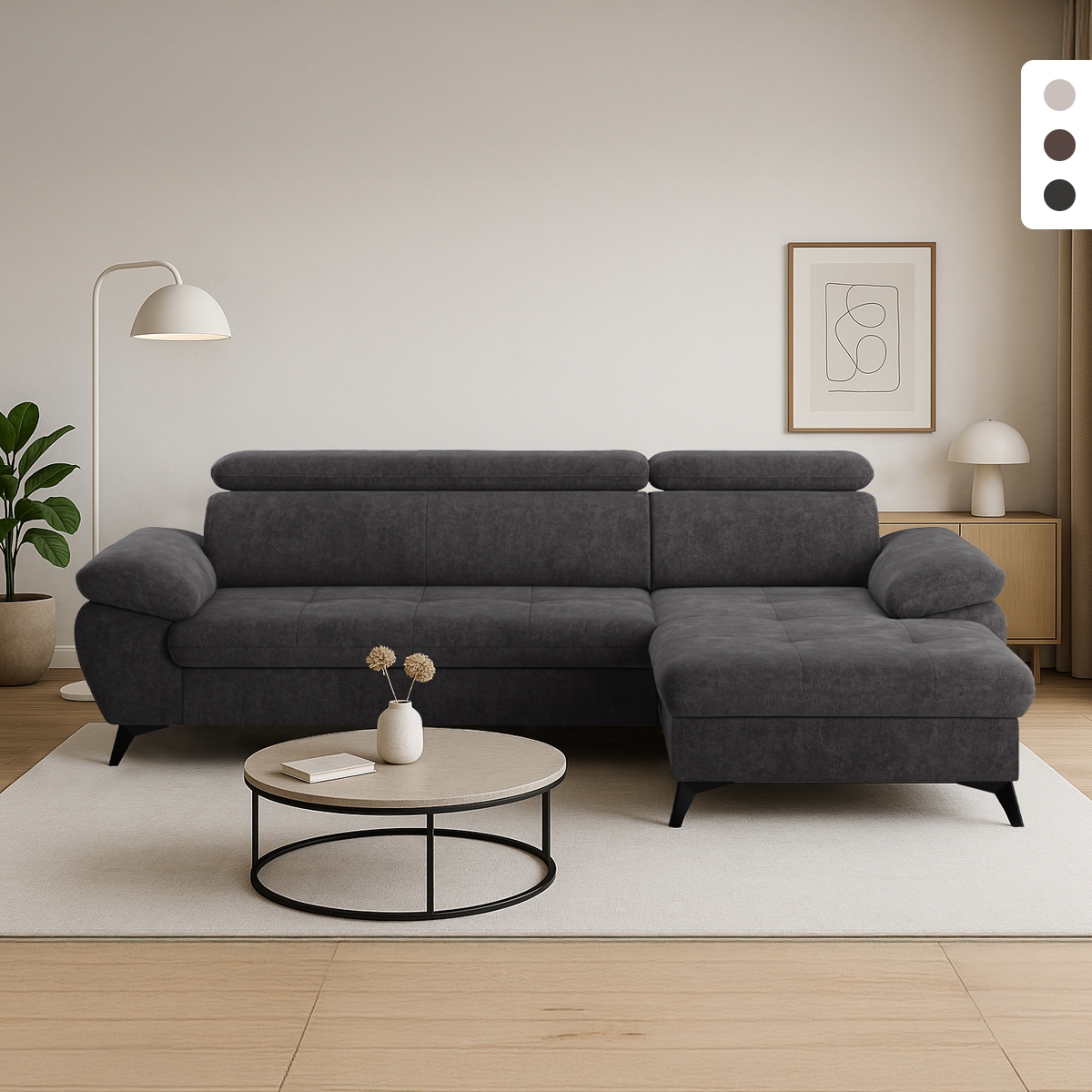 Moderner 3-Sitzer-Sofa mit rechter Liegefläche und verstellbarer Kopfstütze Torav Aktion Moderner 3-Sitzer-Sofa mit rechter Liegefläche und verstellbarer Kopfstütze Torav Aktion