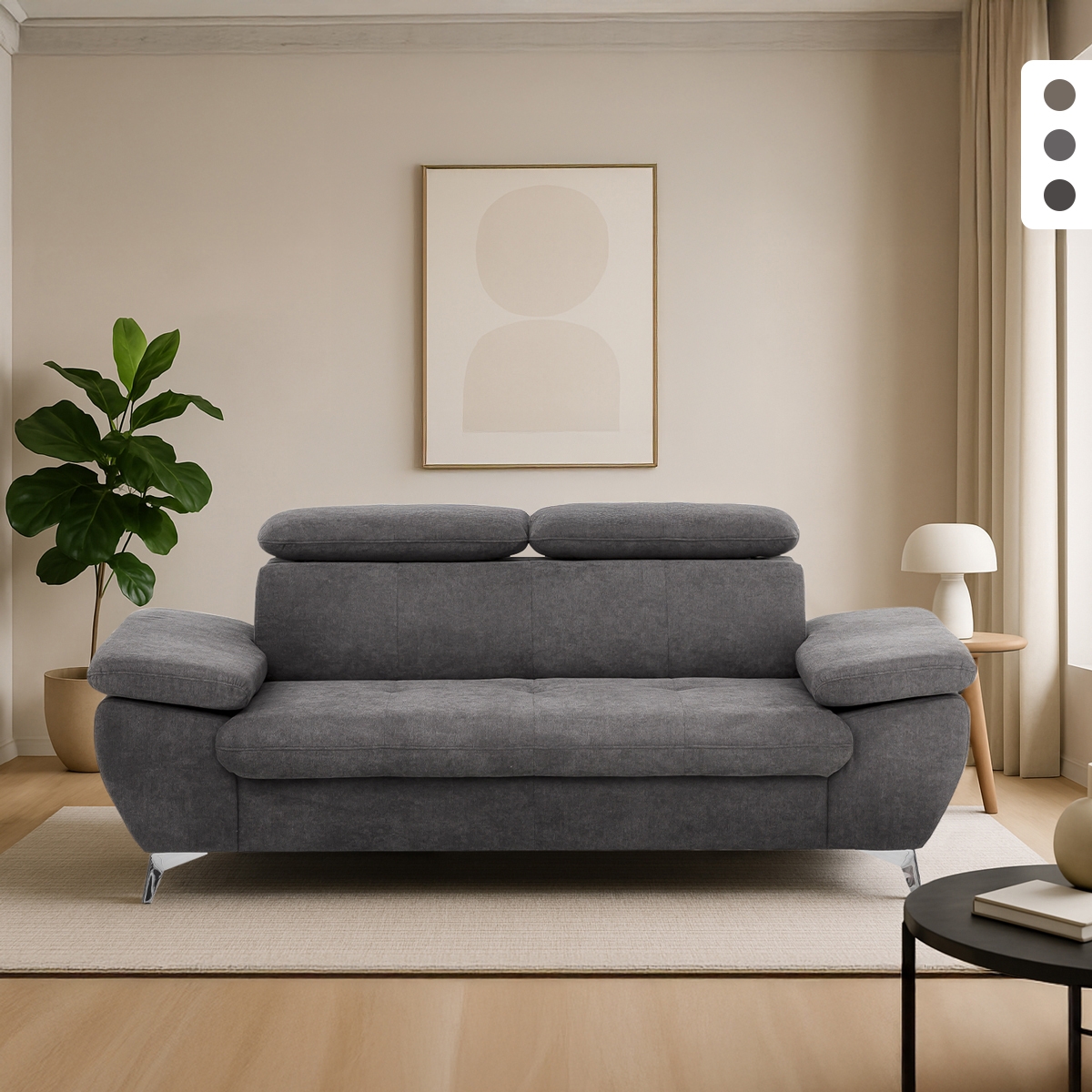 2-Sitzer Sofa mit verstellbarer Rückenlehne und Armlehnen in Sumi-Stoff