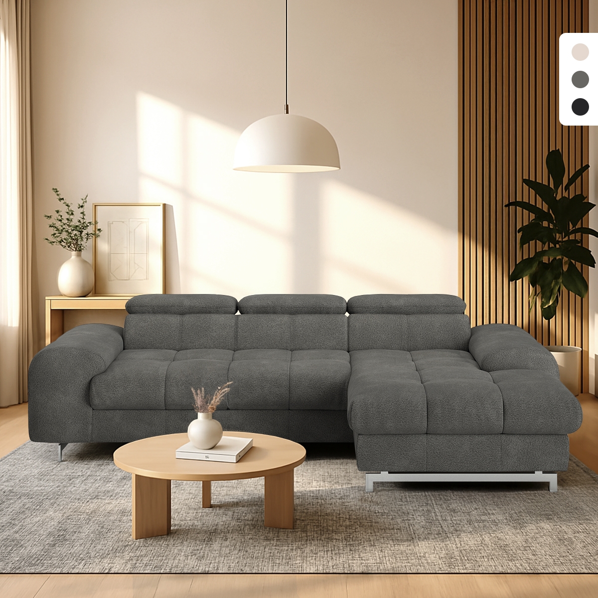Ecksofa 3-Sitzer mit rechter Ottomane, verstellbare Kopfstütze Zafra Aktion