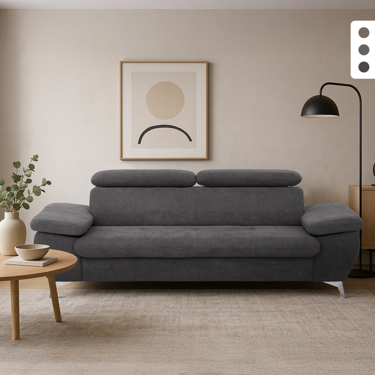 Moderner 3-Sitzer Stoffsofa mit verstellbarer Rückenlehne und Armlehnen Zana
