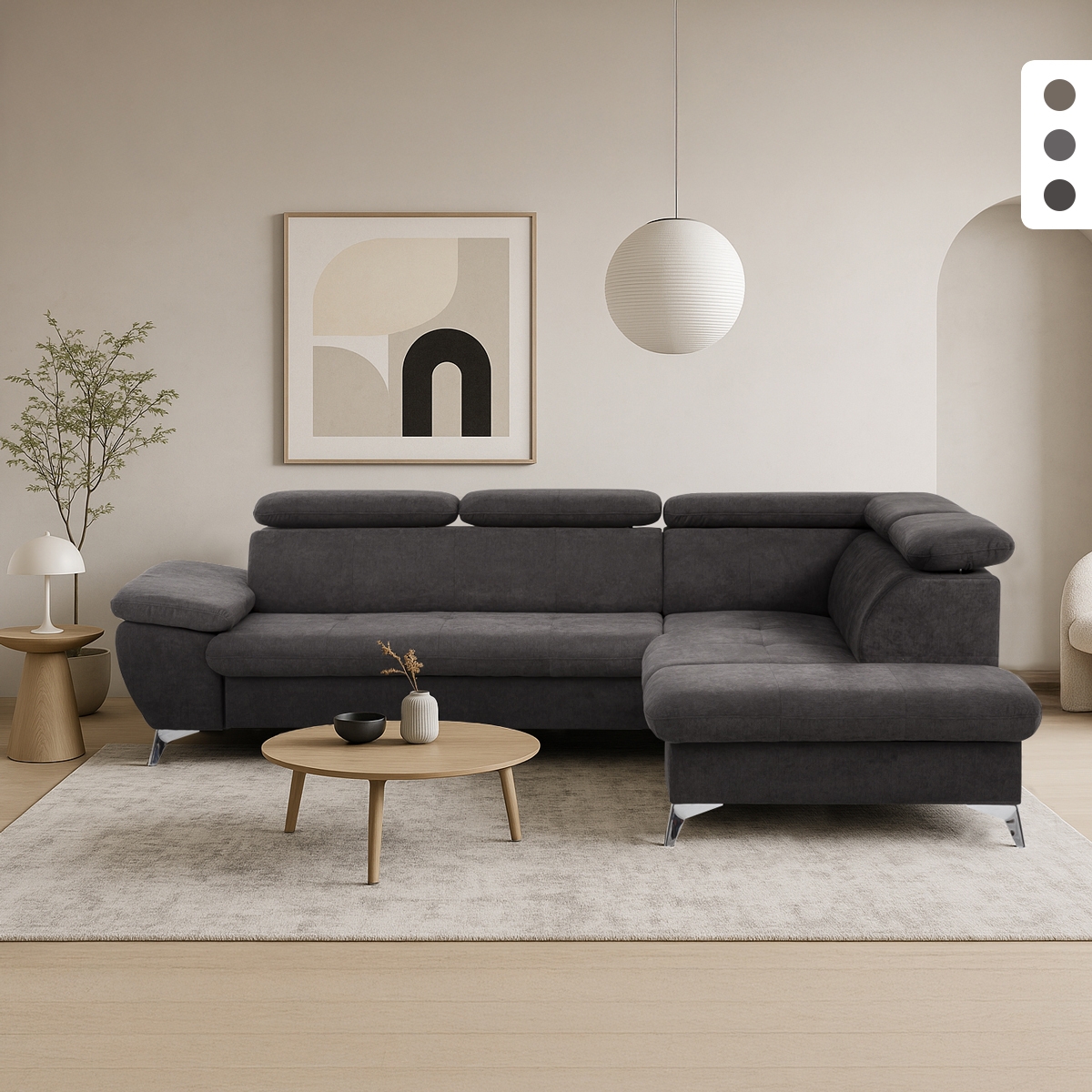 Verstellbares 3-Sitzer Schlafsofa mit rechter Ottomane und Stauraum Tova