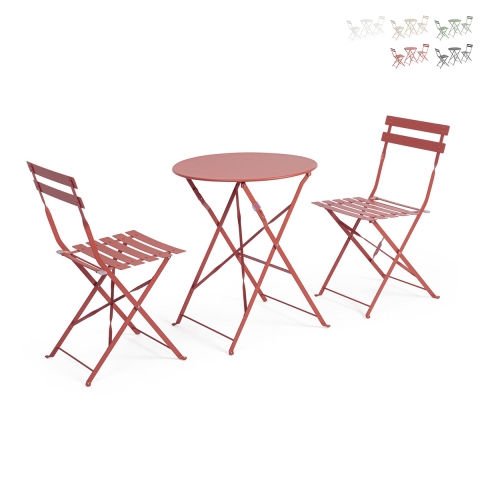 Rundes Outdoor-Set: 2 zusammenklappbare Gartenstühle - Bistrot Aktion