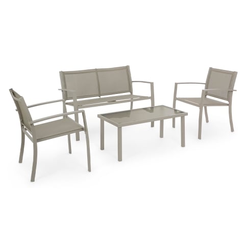 Gartenlounge Set Sofa, 2 Stühle aus Textilene in Taupe und Tisch Peder Aktion