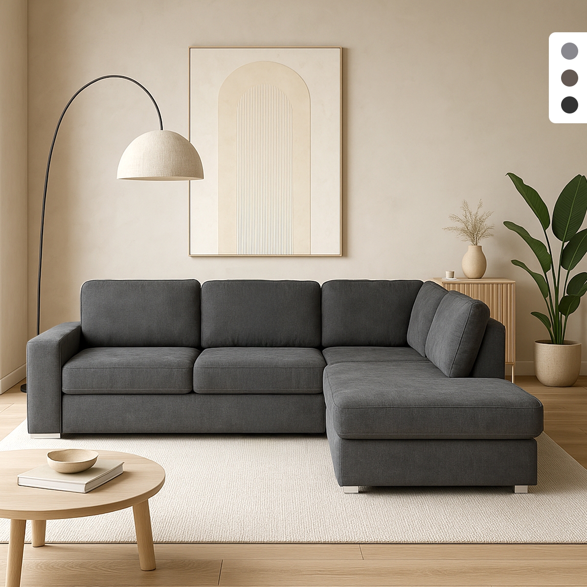 Moderner 3-Sitzer-Sofa mit rechter Ottomane in Chenille-Stoff Zafin Aktion Moderner 3-Sitzer-Sofa mit rechter Ottomane in Chenille-Stoff Zafin Aktion