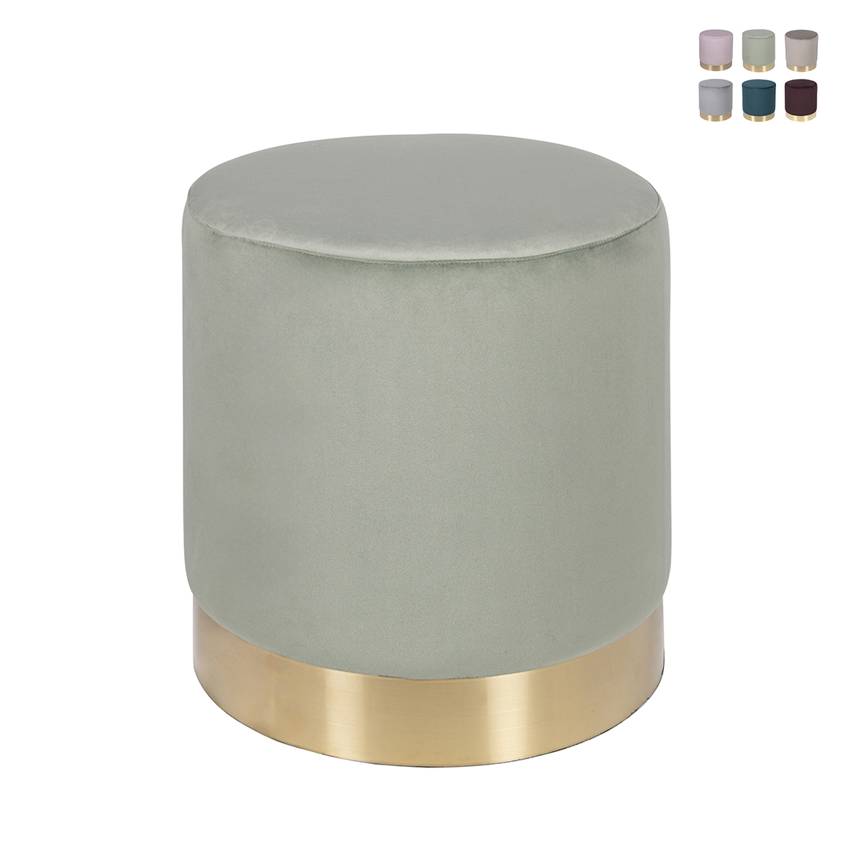 Zylinderförmiger Samt-Effekt-Design-Pouf mit goldener Borte Ostara