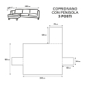 Sofaüberwurf für 3-Sitzer mit reversibler Ottomane 240x305 cm Lupra 