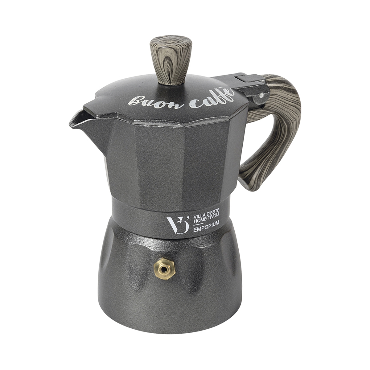 Klassische Moka-Kanne 1 Tasse mit Holzgriff Buon Caffè Aktion