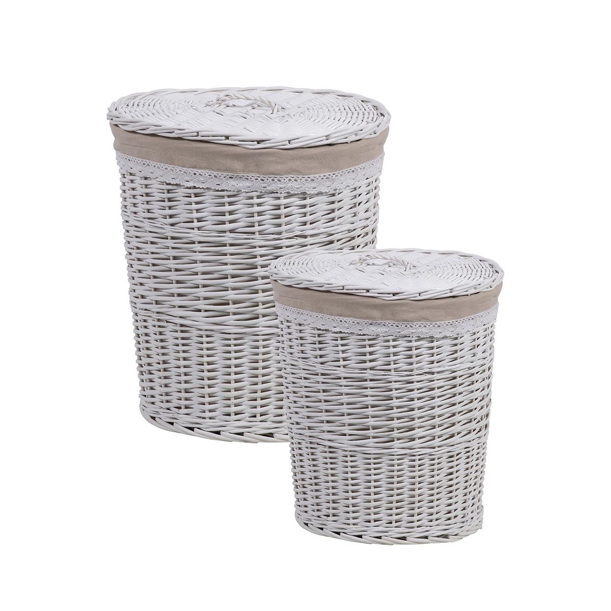 2 Wäschekörbe mit Holzdeckel und Stoffbezug Zeyra