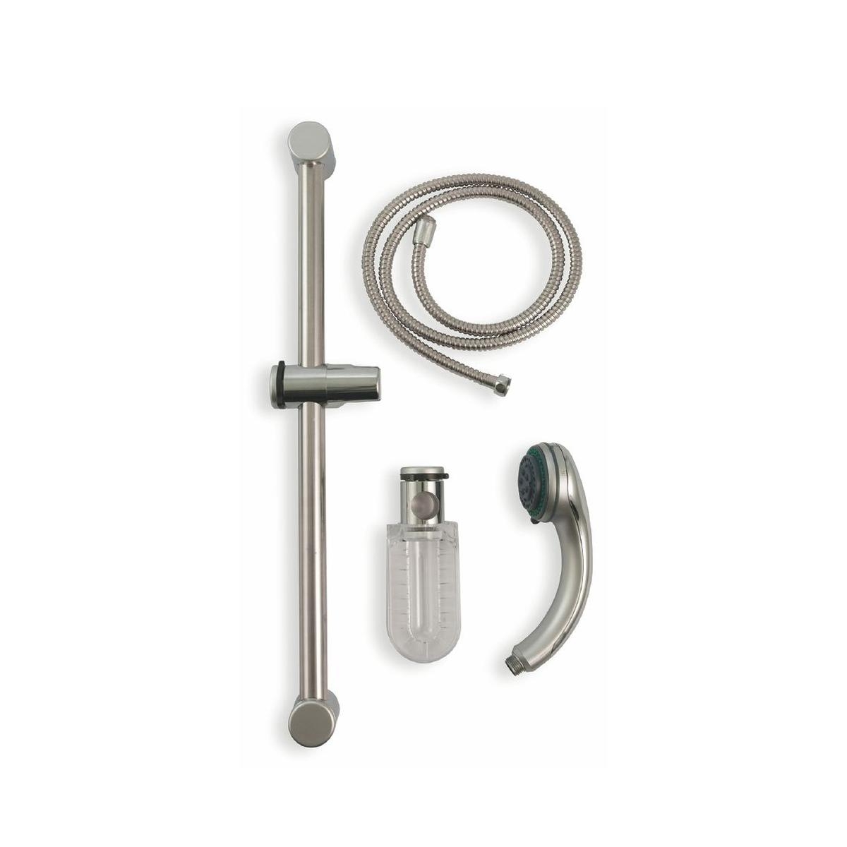 Duschset mit Handbrause, flexiblem Schlauch und satiniertem Duschstangenset Sahra