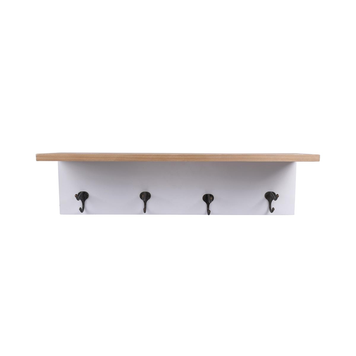Wandregal aus Kiefernholz mit 4 Eisenhaken 60x16x16 Romia