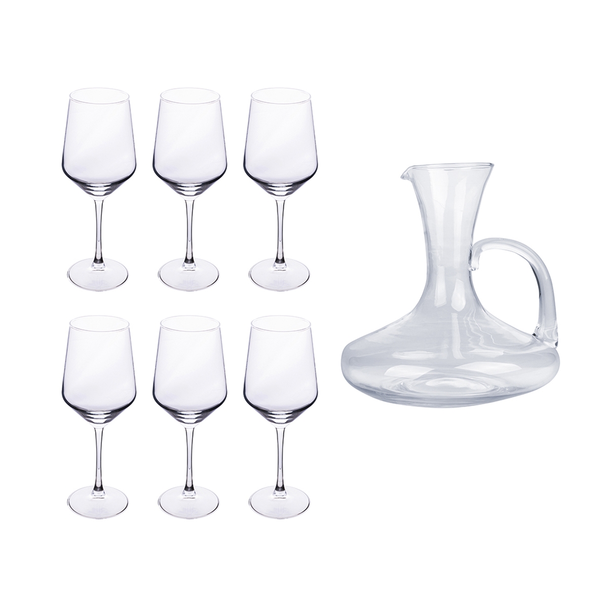 Weinprobier-Set: 6 Gläser + Royal Dekanter aus Glas Aktion Weinprobier-Set: 6 Gläser + Royal Dekanter aus Glas Aktion