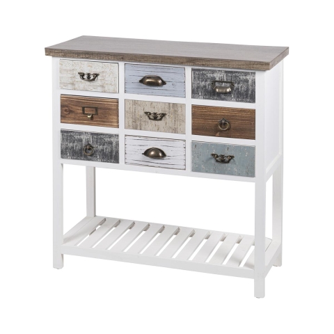 Shabby Chic Konsolentisch aus Holz, 9 Schubladen, 80x32,5x82cm, Sardinia Aktion
