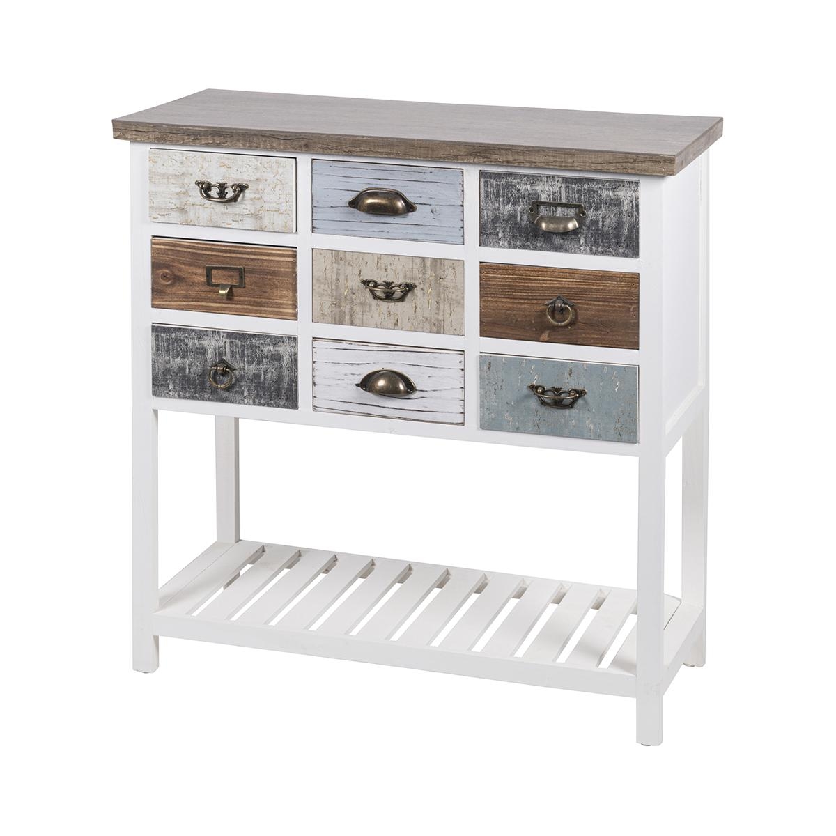 Shabby Chic Konsolentisch aus Holz, 9 Schubladen, 80x32,5x82cm, Sardinia