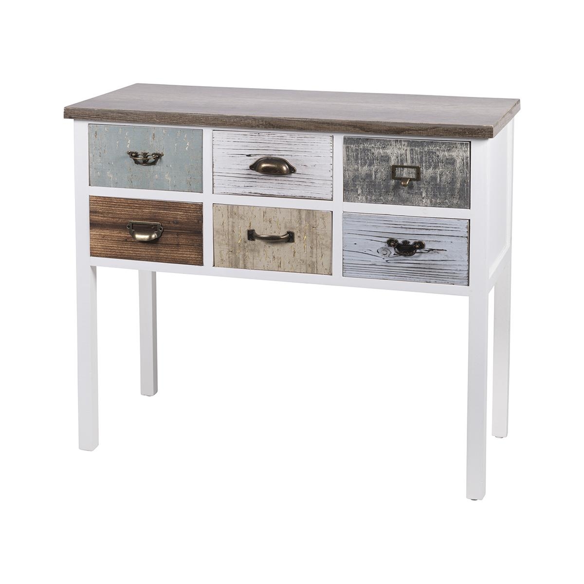 Shabby Chic Holzkonsole mit 6 Schubladen Sardinia