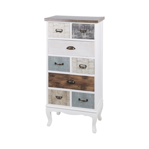 Hohe Kommode aus Holz mit 8 Schubladen 58x35x123cm Shabby Chic Sardinia Aktion