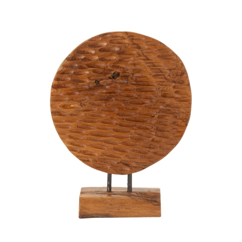 Dekorative, handgefertigte ethnische Holzskulptur aus Teak, Coin Aktion