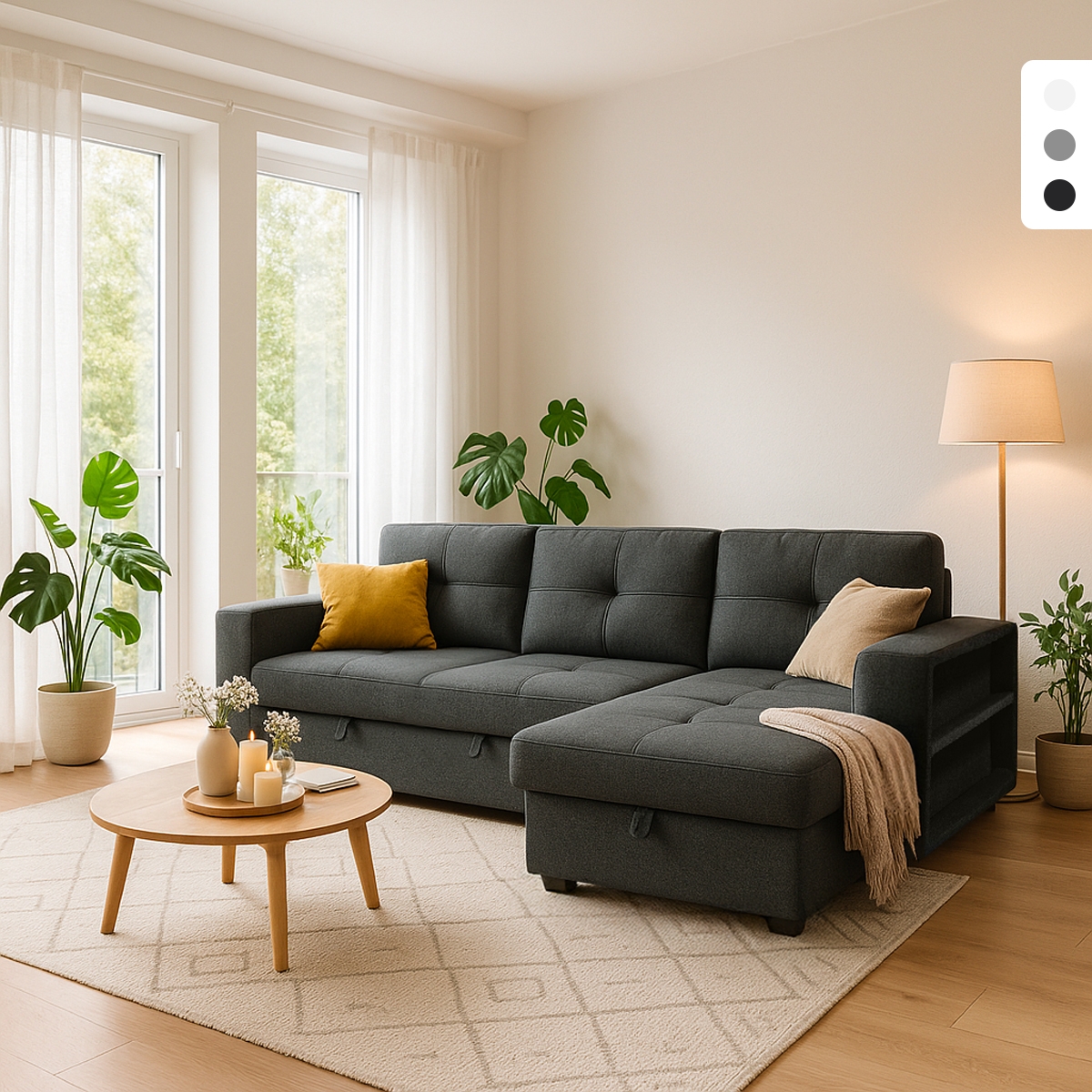 Schlafsofa 3 Plätze mit USB-C Staufach Buchregal Civis