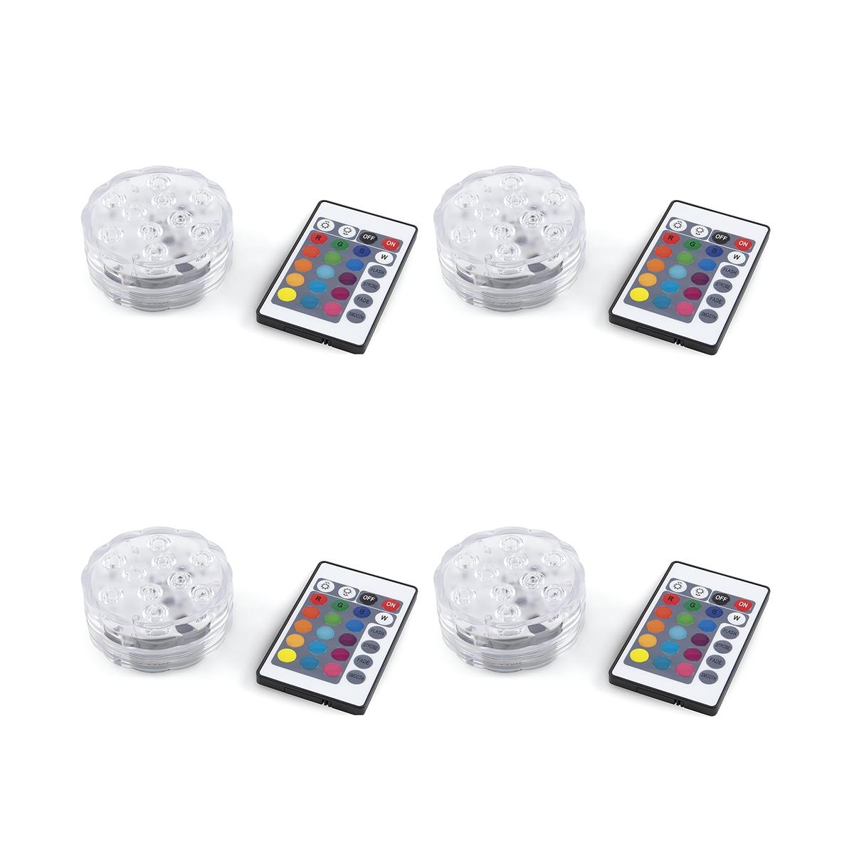 4er-Set LED-Strahler wasserdicht mit Fernbedienung Ø6,9x2,8 cm Virel