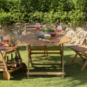 Klappbarer achteckiger Tisch aus Akazie mit Sonnenschirmöffnung Bali Verkauf
